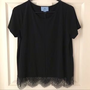 CeCe Women’s Black Top Lace Trim, Size Small